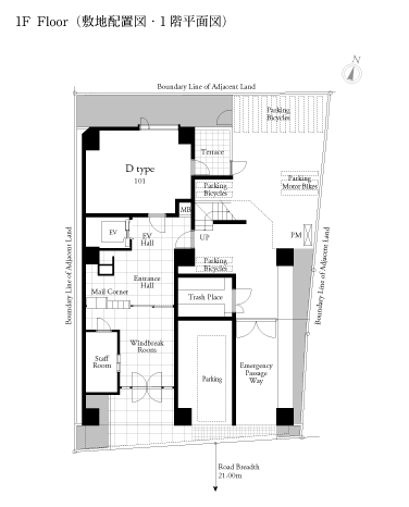 1F Floor（敷地配置図・1階平面図）